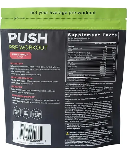 Sfh Push Pre-workout Powder (ponche De Frutas) Bcaa Para La