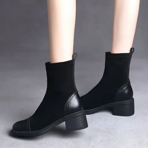 Botas Por Encima De La Rodilla Con Tacón Grueso - Mujer, Sintético, 8 Cm