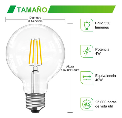 Foco Led Moderna Bombilla Edison Luz Blanca Cálida G25 6 Pza
