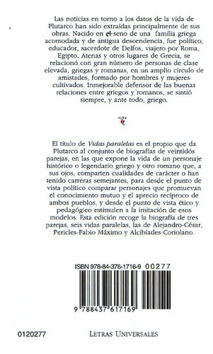 Vidas Paralelas Alejandro - Cesar Pericles - Fabio Máximo Alcibiades - Coriolano, De Plutarco. Editorial Cátedra (g), Tapa Blanda En Español