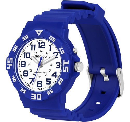 Reloj Analógico Para Niños Azul Con Luz Resistente Al Agua