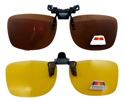 Combo Aplique Clip On Sol Marrón Y Noche Pol+uv400 X2 Lente Negro/ Amarillo Varilla No Tiene Armazón No Tiene Diseño Desmontable