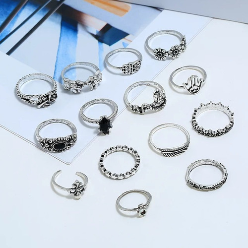 Conjunto Set Anillos Bohemio Cristal Serpiente