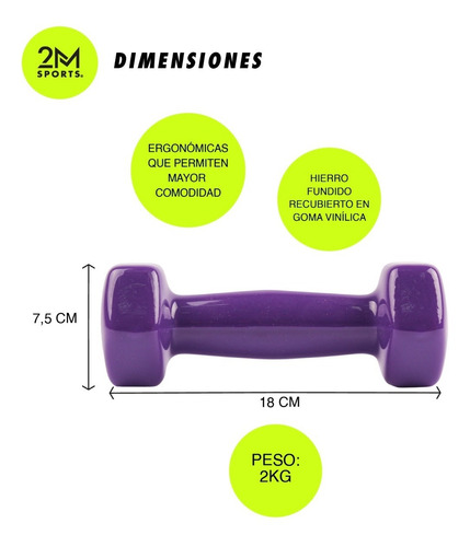 Imagen 2 de 10 de Par De Mancuernas Recubiertas Goma 2 Kg C/u Pesas Importadas