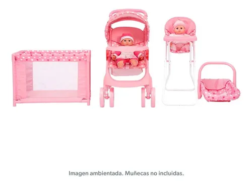 Set Para Mu ecas 4 Pz Prinsel Porta Bebe Cuna Carreola Silla
