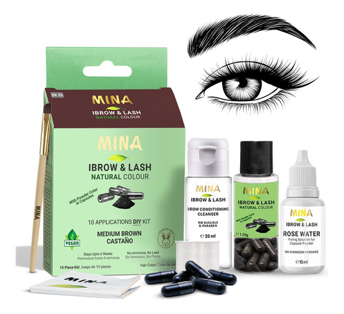 Mina Ibrow & Lash - Tinte Para El Cabello Castano Medio, Lar