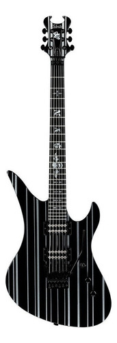 Guitarra eléctrica Schecter Synyster Custom de color caoba negro brillante con franjas plateadas con diapasón de ébano