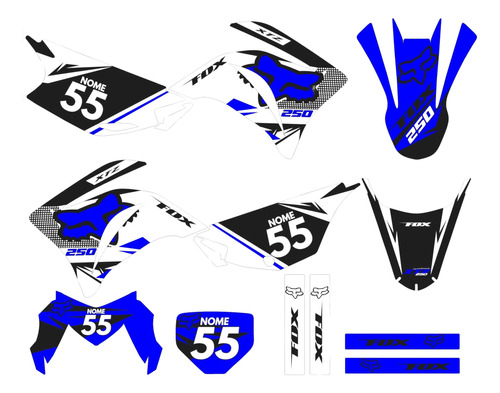 Kit Adesivos Moto Cross Trilha Yh Xtz 250 Azul E Preto Lm357