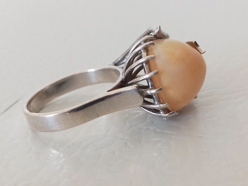 Anillo Plata Paladio Ópalo De Fuego Mexicano Y Diamantitos Plateado
