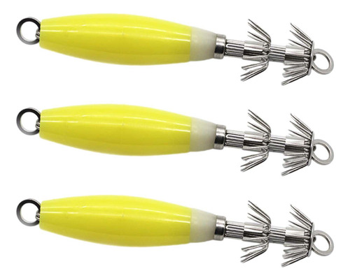 3x Anzuelos Luminosos De Calamar, Cebo De Pesca Amarillo