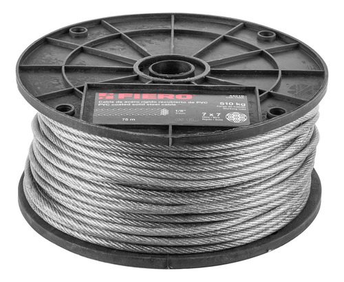 Cable Rigido 1/8'' Acero 7x7 Recubierto Pvc Carrete De 75 M