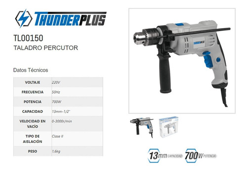 Taladro Percutor Thunder Plus 13mm 700w - Velocidad Variable