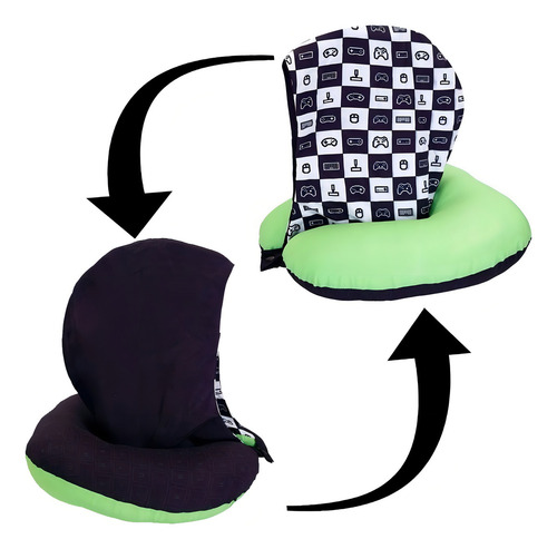 Almofada De Pescoço Com Capuz Almofadas Gamer Geek Cor Verde e preto