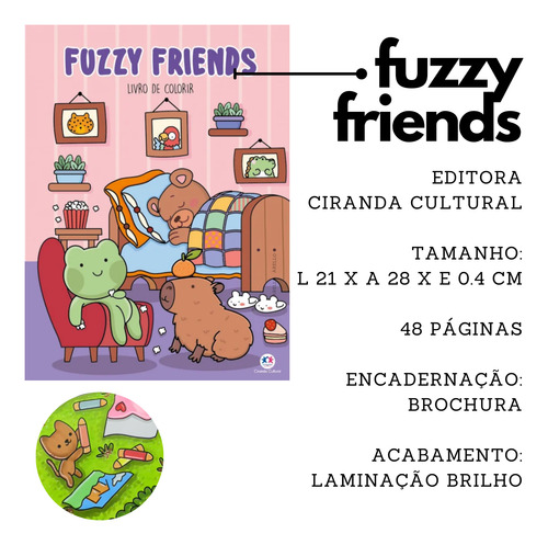 Livro Fuzzy Friends Para Colorir Aliviar Estresse E Focar