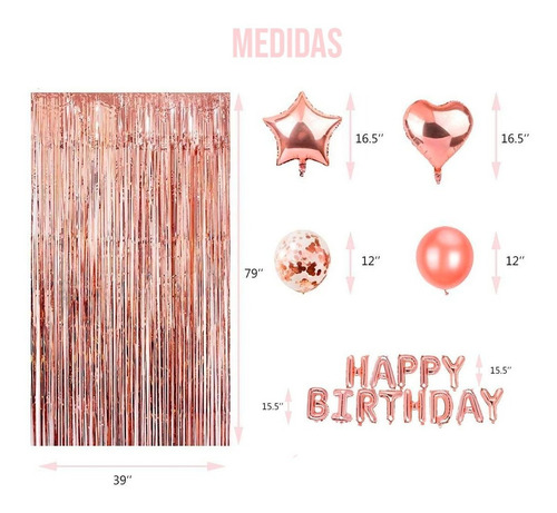 Kit De Globos Fiesta Feliz Cumpleaños Rose Gold Decoración