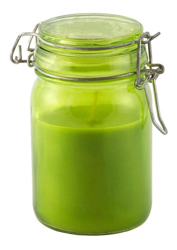 Vela Perfumada Decorativa Em Vidro Verde Tampa Capim Limão