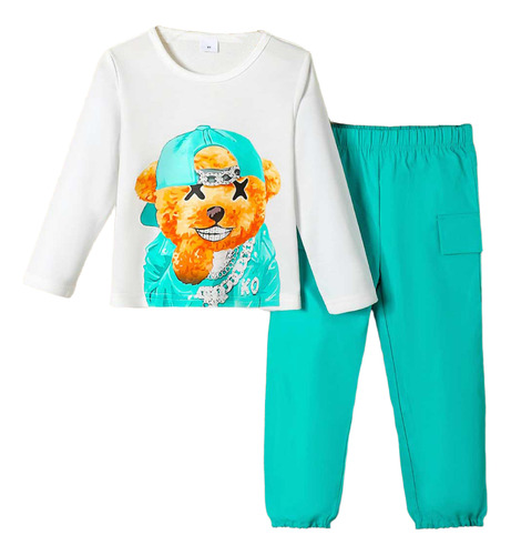 Conjunto Urbano Llamativo Niño 3-7 A Con Estampado De Osito Cian 3-4 A