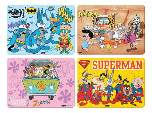 4 Rompecabezas Diferentes 38x28cm Warner Brothers 100 Anivr.