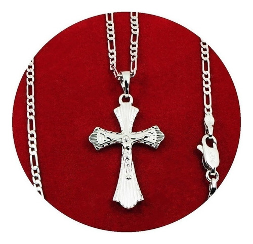 Collar Dije Cadena Cruz Jesús Religión Oro Blanco18k Calidad
