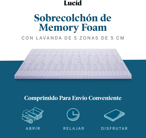 Lucid Colchón Espuma Viscoelástica Lavanda 5cm Matrimonial