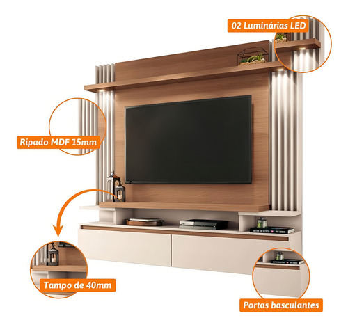 Panel LED para TV de hasta 55, 2 puertos, 168 x 181 x 33 cm, Cosmo Hb, color natural/OFF WHI
