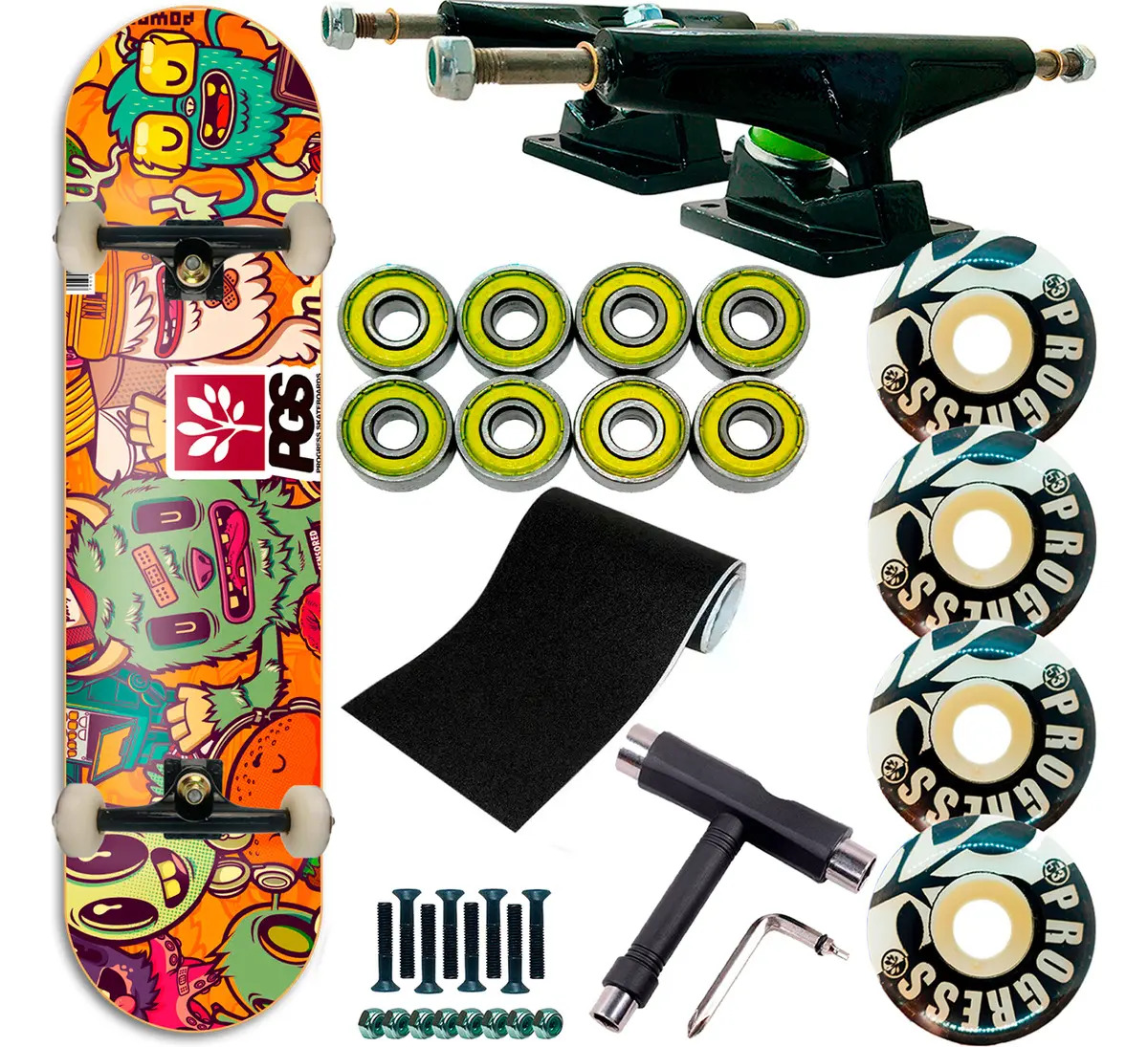 Skate Montado Semi Profissional Completo Rolamento Abec 9 Rodas Monster