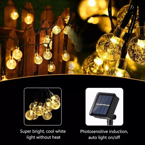 Luces De Navidad Bola Amarilla Para Exterior Con Panel Solar