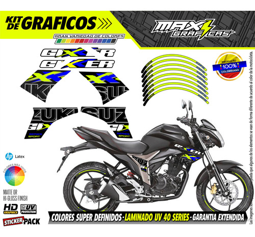 Calcomanias Suzuki Gixer150 Sportseries Azul Y Amarillo Neon