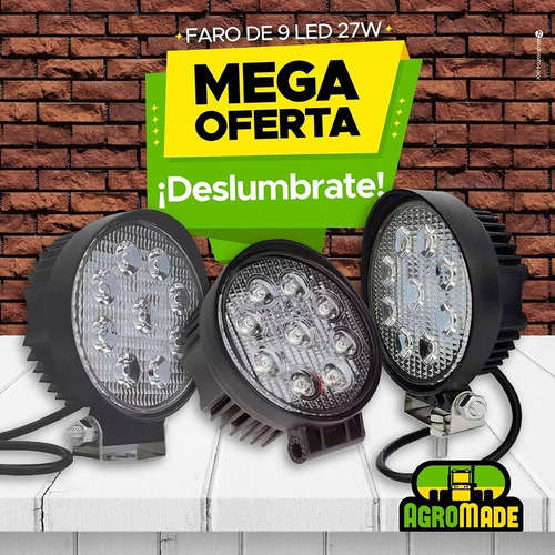 Faro 9 Led Auxiliar Redondo 27w Disipador Grande