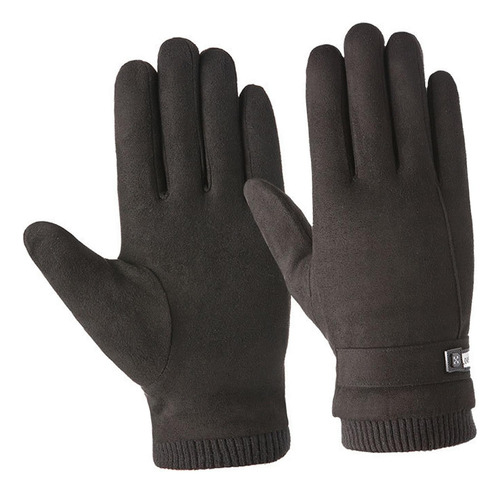 Guantes De Ante De Invierno Engrosados Con Dedos Negro