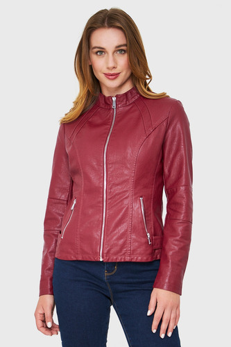 Imagen 5 de 6 de Chaqueta Cuello Mao Ecocuero Burdeos Nicopoly
