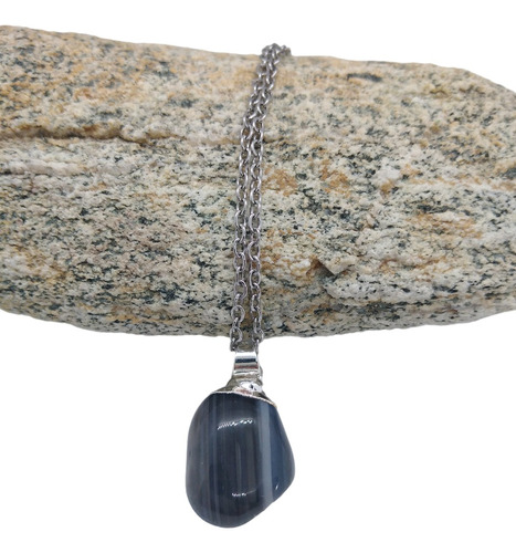 Dije Con Cadena De Acero Piedras Naturales Energéticas