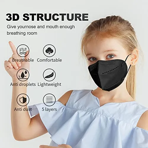 Kids Kn95 Mask 25 Pack ,black Kn95 Mask 5-layer With Ad...