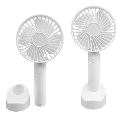 Ventilador De Mano Portátil Con Base Y Mango De Plástico Cantidad De Aspas 4 Estructura Blanco Aspas Balnco Diámetro 10 Cm