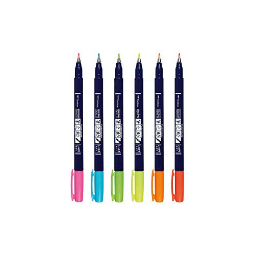 Tombow 56437 Fudenosuke Neon Brush Pen, Paquete De 6. Rotula