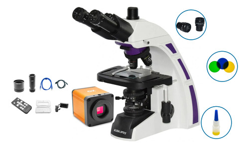 Microscópio Trinocular 1000x Acromatico C/ Câmera 16mp Usb