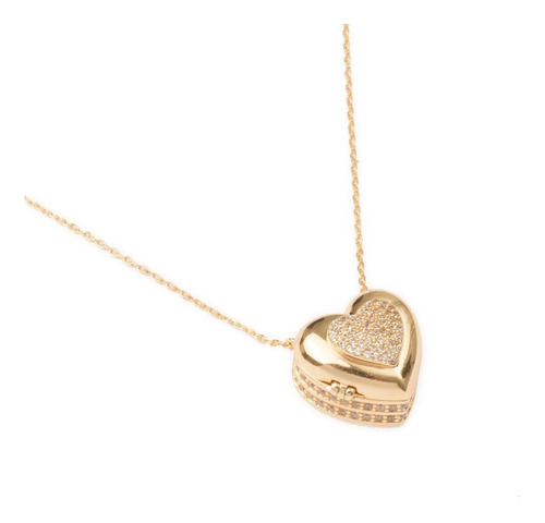 Collar Gargantilla Con Dije Baúl De Corazón Chapa De Oro 18k