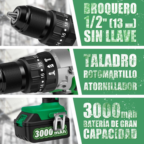 Imagen 4 de 9 de Taladro Rotomartillo Anirona 1/2 Con 2*3.0ah Batería Litio