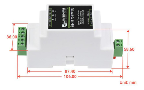 Servidor De Puerto Serie Waveshare Rs485 A Rj45 Ethernet Tc