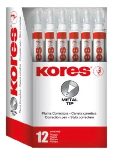 Corrector Liquido Metal Tip Kores Caja Por 12 Unidades