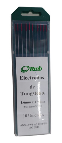 Electrodo De Tungsteno Rmb Punta Roja 1,6 Inoxidable X10un