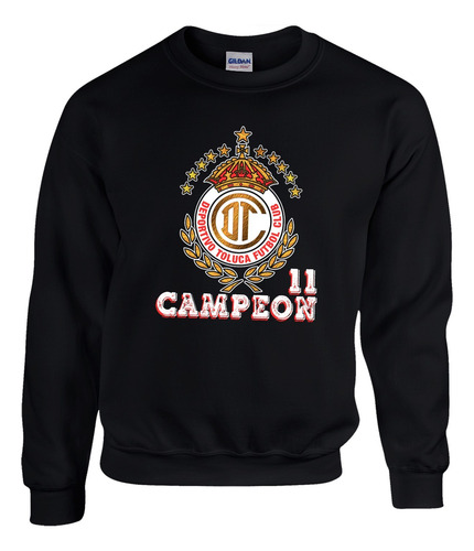 Sudadera Básica Dtf Fútbol Toluca Campeón Diablos Rojo Negro