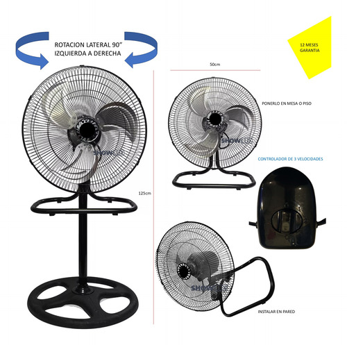 Pack 2 Ventilador Pedestal 18 Piso Pared Aspas Metálicas 1.27 M 60hz Negro Metal Metal 3