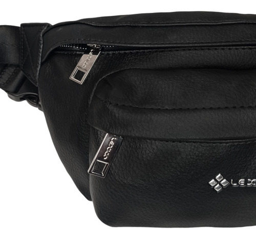 Riñonera Lexico L419 Eco Cuero Premium Bolsillo Cierre Metal Color Negro Diseño De La Tela Lisa