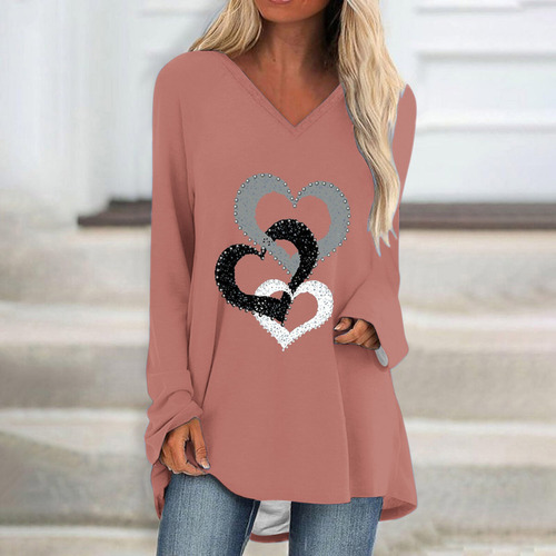 Blusa Casual De Manga Larga Estampada Con Cuello Redondo Par