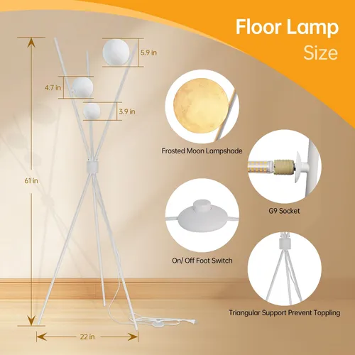 Artin-x 61 Moon-shaped 3d Printed Floor Lamp With 3 Globe S.