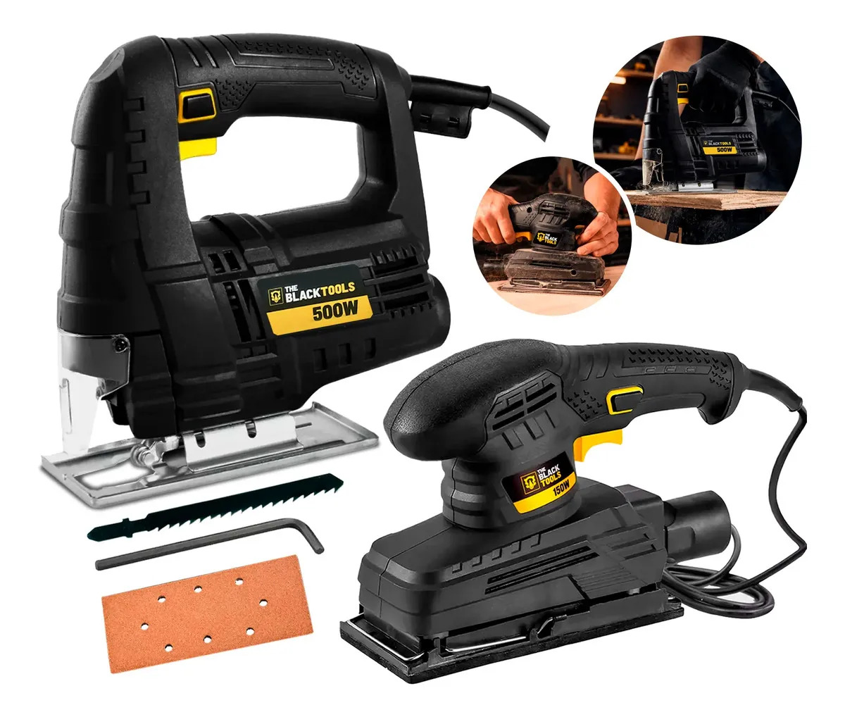Kit Serra Tico Tico 500w Com Lixadeira Orbital 1/3 De Lixa Para Madeira 150w The Black Tools