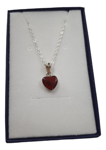 Colgante Piedra Jaspe Corazon Plata 950 + Cadena 45cm 