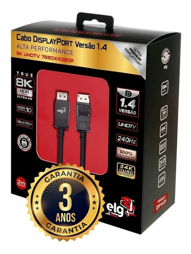 Cabo Displayport Dp 1.4 ELG 8k 240hz Gamer Ultra Uhdtv 2m