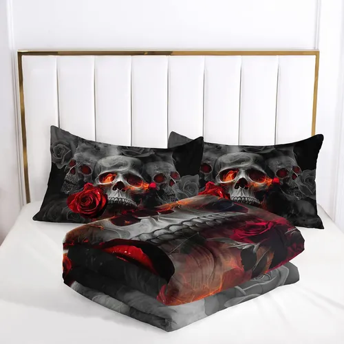 Suncloris Juego De Edredon De Calavera Gotica, Ropa De Cama